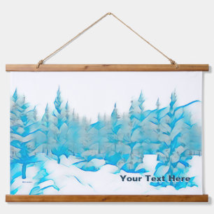 Snowy Blue Trees Hanging Tapestry