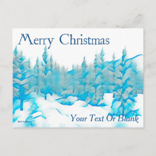 Snowy Blue Trees - Merry Christmas Postcard