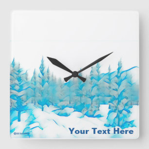 Snowy Blue Trees Square Wall Clock