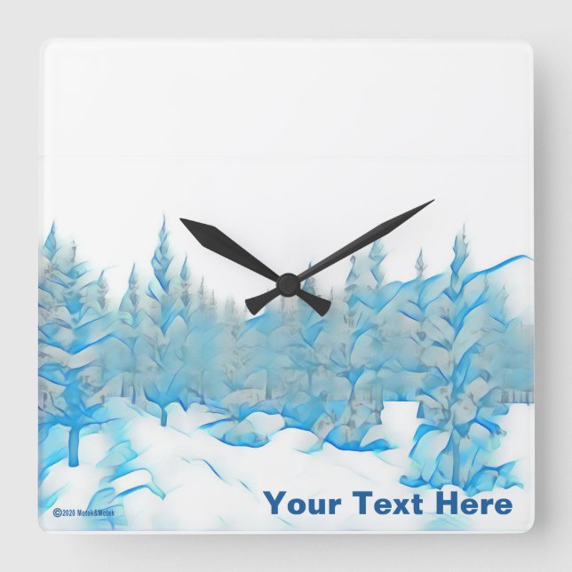 Snowy Blue Trees Square Wall Clock (Front)