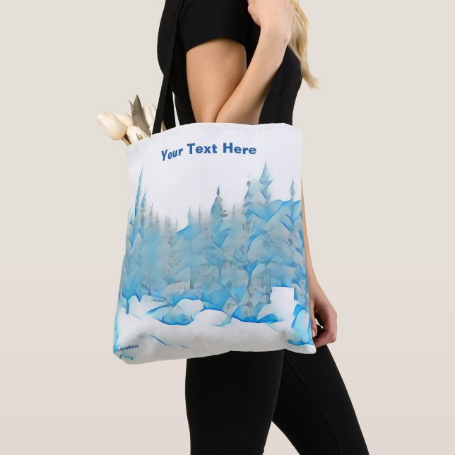 Snowy Blue Trees Tote Bag (Close Up)