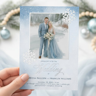 Snowy Blue Watercolor Winter Two Sided Wedding