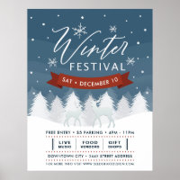 Snowy Blue Winter Festival Trees & Deer Event