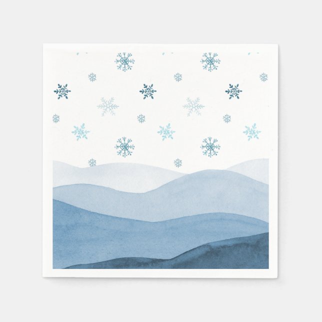Snowy Blue Winter Landscape Napkin (Front)