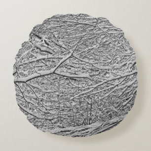 Snowy Branches Round Pillow