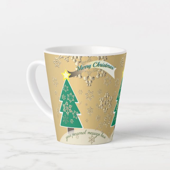 Snowy Bronze Christmas Tree Scene Latte Mug (Left Angle)