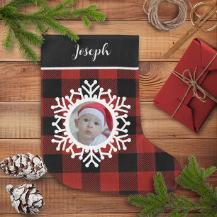 Snowy Buffalo Plaid Christmas Stocking