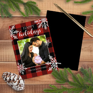 Snowy Buffalo Plaid Holiday Card
