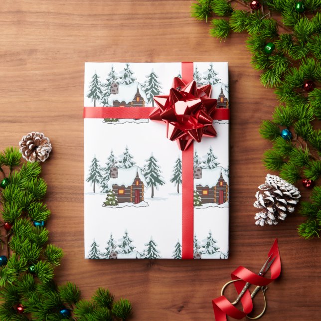 Snowy Cabin Scene Wrapping Paper (Holiday Gift)