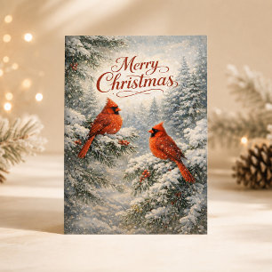 Snowy Cardinal Winter Merry Christmas Illustration Holiday Card