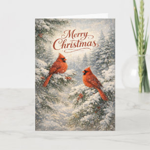 Snowy Cardinal Winter Merry Christmas Illustration Holiday Card
