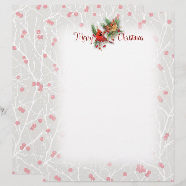 Snowy Cardinals Merry Christmas Letterhead (Front/Back)