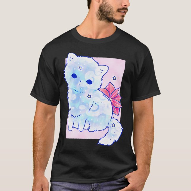 Snowy Cat  Flower T-Shirt (Front)