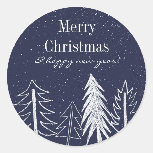 Snowy Chalk Trees Colour Editable Holiday Classic Round Sticker (Front)