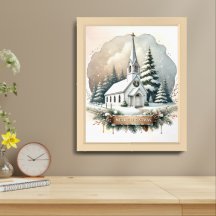 Snowy Chapel at Night | Glowing Christmas Scene