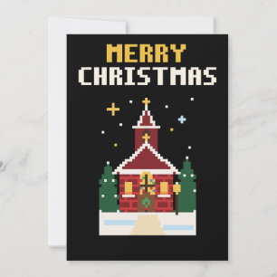 Snowy Chapel Pixel Art Christmas Card