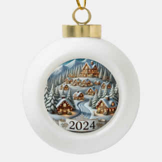 Snowy Christmas 2024  Ceramic Ball Christmas Ornament