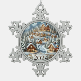 Snowy Christmas 2024  Snowflake Pewter Christmas Ornament