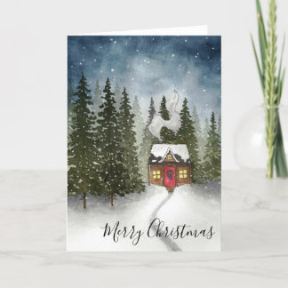 Snowy Christmas Cabin Holiday Card