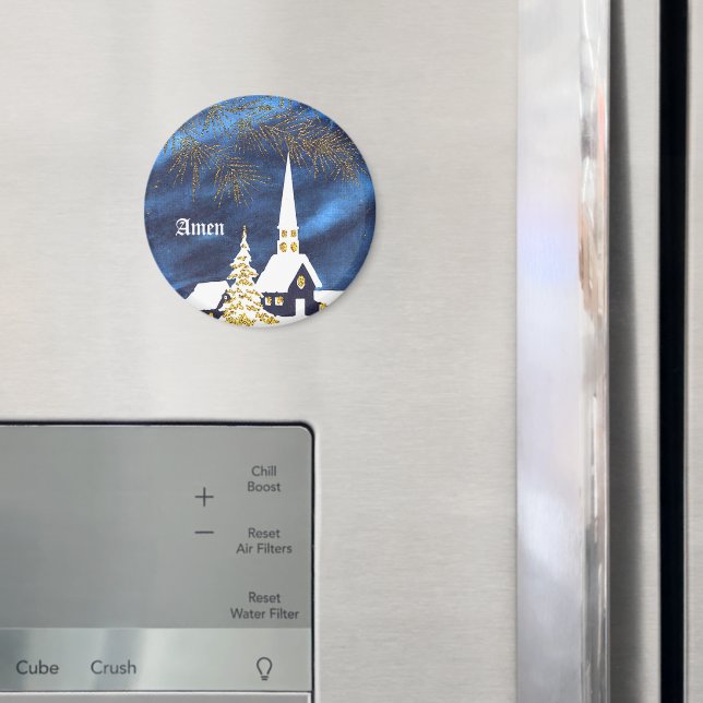 Snowy Christmas Church Amen Magnet (In Situ (Fridge))