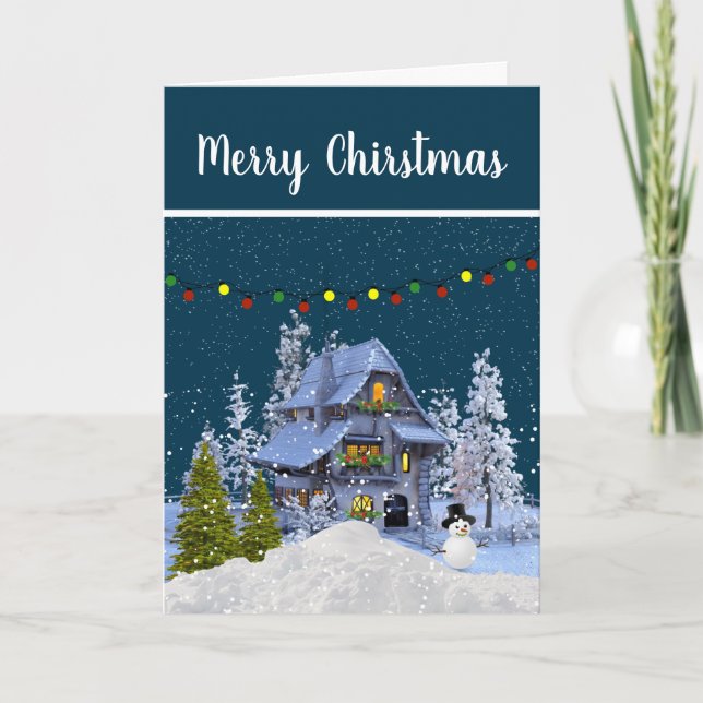 Snowy Christmas Cottage Holiday Card (Front)