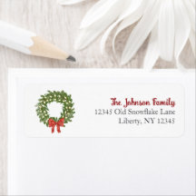 Snowy Christmas Cottage Wreath Return Address