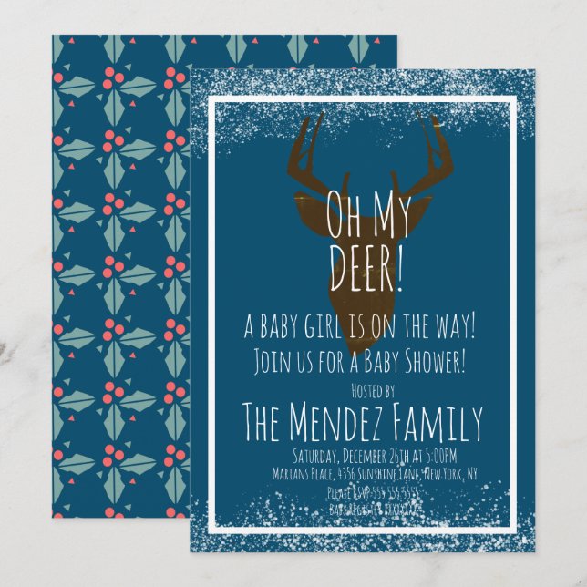 Snowy Christmas Deer Gender Nuetral Baby Shower Invitation (Front/Back)