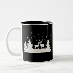 Snowy Christmas Deer Winter Season Holiday Two-Tone Coffee Mug