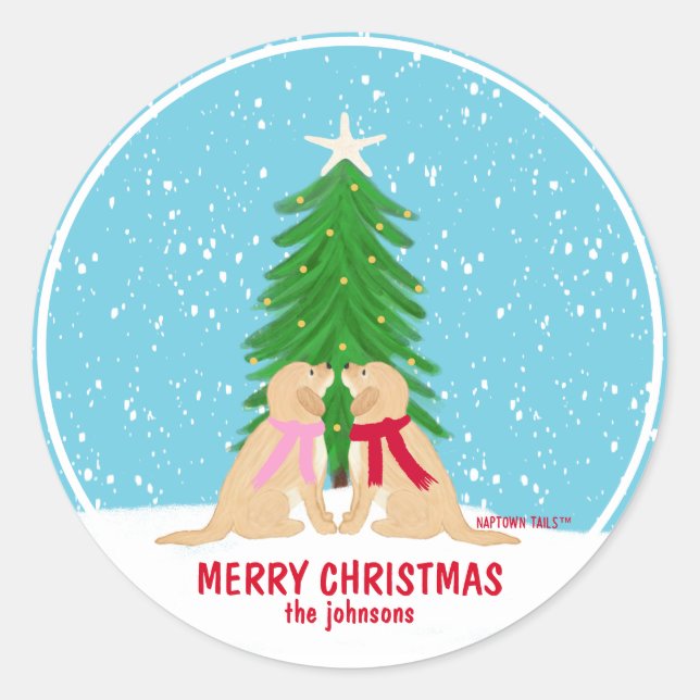 Snowy Christmas Dogs Personalised Gift Sticker (Front)