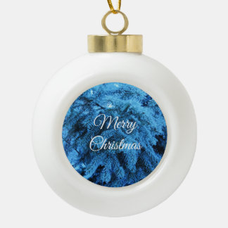 Snowy Christmas Forest Spruce Ceramic Ball Christmas Ornament