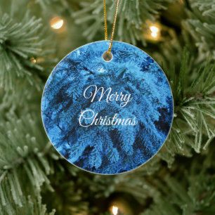 Snowy Christmas Forest Spruce Ceramic Ornament
