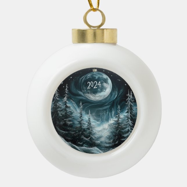 Snowy Christmas Forest with Big Moon Ornament Coll (Front)