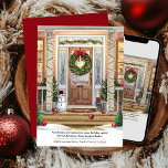 Snowy Christmas Front Porch Cosy New Home  Holiday Card<br><div class="desc">Holiday moving announcement with illustration of a cosy new home with a festive snowy front porch decorated with wreaths, lights and ornaments. Send a christmas card from your new home to spread joy and share your change of address at the same time. Wording is fully editable and currently reads .....</div>