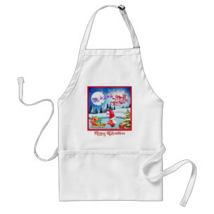 Snowy Christmas Gnome And Santa's Sleigh Standard Apron
