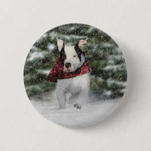 Snowy Christmas Holiday Greeting for Dog Lover 6 Cm Round Badge