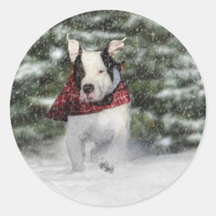 Snowy Christmas Holiday Greeting for Dog Lover Classic Round Sticker