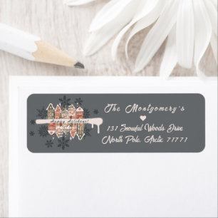 Snowy Christmas Houses Snowflakes Grey Return Address Label