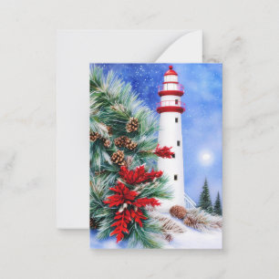 Snowy Christmas lighthouse budget mini Card