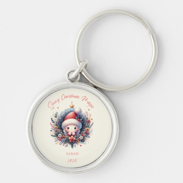 Snowy Christmas Magic metal Key Ring (Front)
