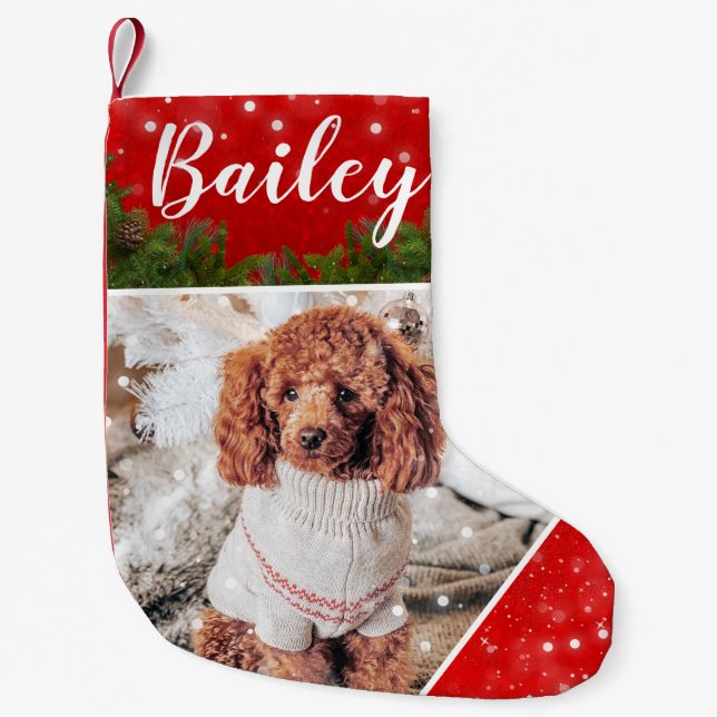 Snowy Christmas Personalised Pet Photo Stocking (Front)