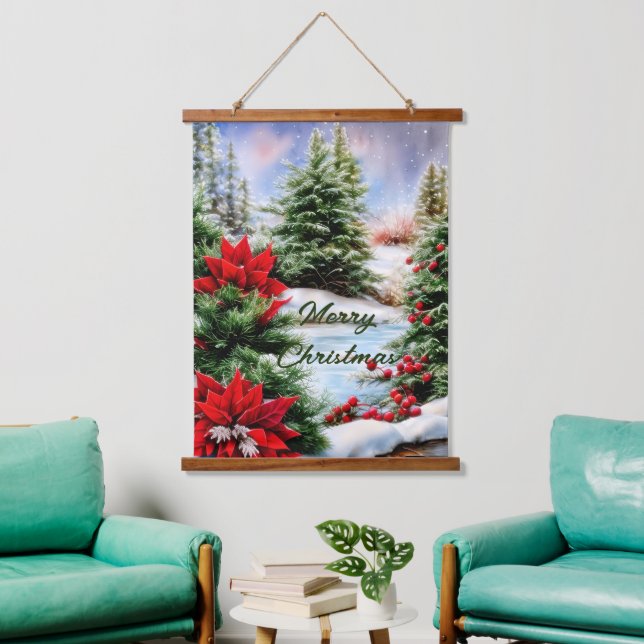 Snowy Christmas pond  Hanging Tapestry (Living Room)