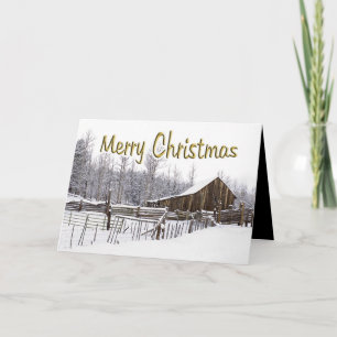 Snowy Christmas Rustic Barn Typography Custom Holiday Card