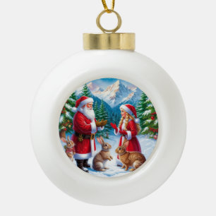 Snowy Christmas Scene Ceramic Ball Christmas Ornament
