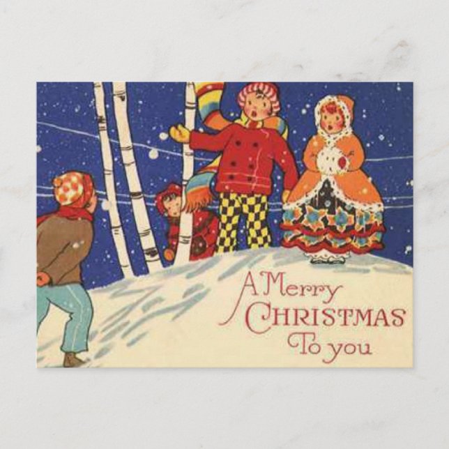 Snowy Christmas Scene Kids Playing in the Snow Holiday Postcard (Front)