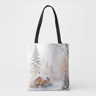 Snowy Christmas Scene Tote Bag