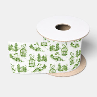 Snowy Christmas Toile | green  Satin Ribbon