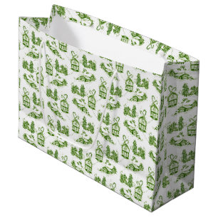 Snowy Christmas Toile   green   Small Gift Bag