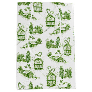 Snowy Christmas Toile   green   Small Gift Bag