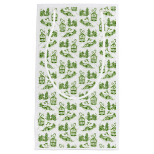 Snowy Christmas Toile   green   Small Gift Bag