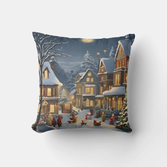 Snowy Christmas Town Cushion (Front)